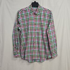 Alan Flusser Men's XL Multicolor Plaid Cotton Long Sleeve Button-Down